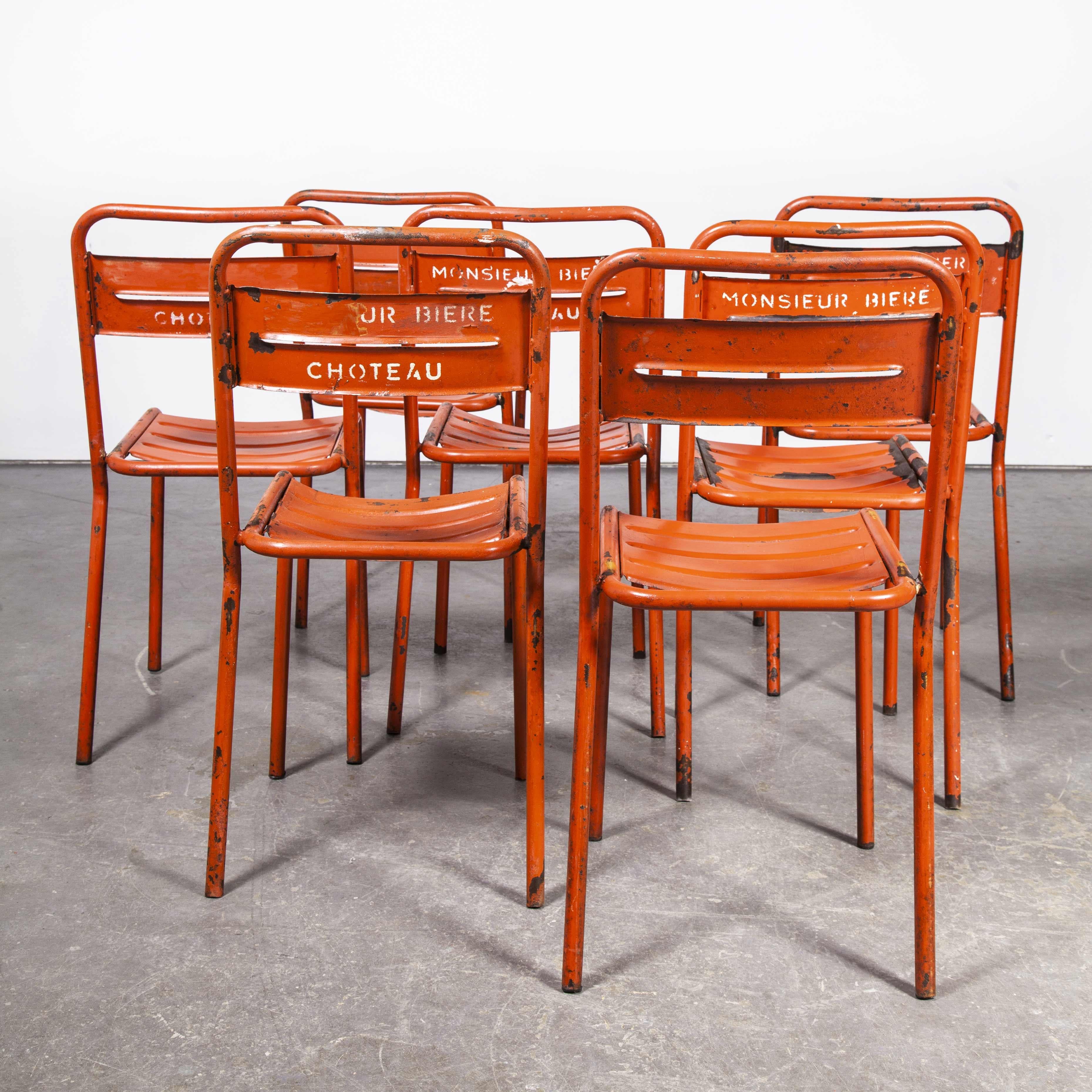 1950's French Red Metal Stacking Outdoor Chairs, Set of Seven 3