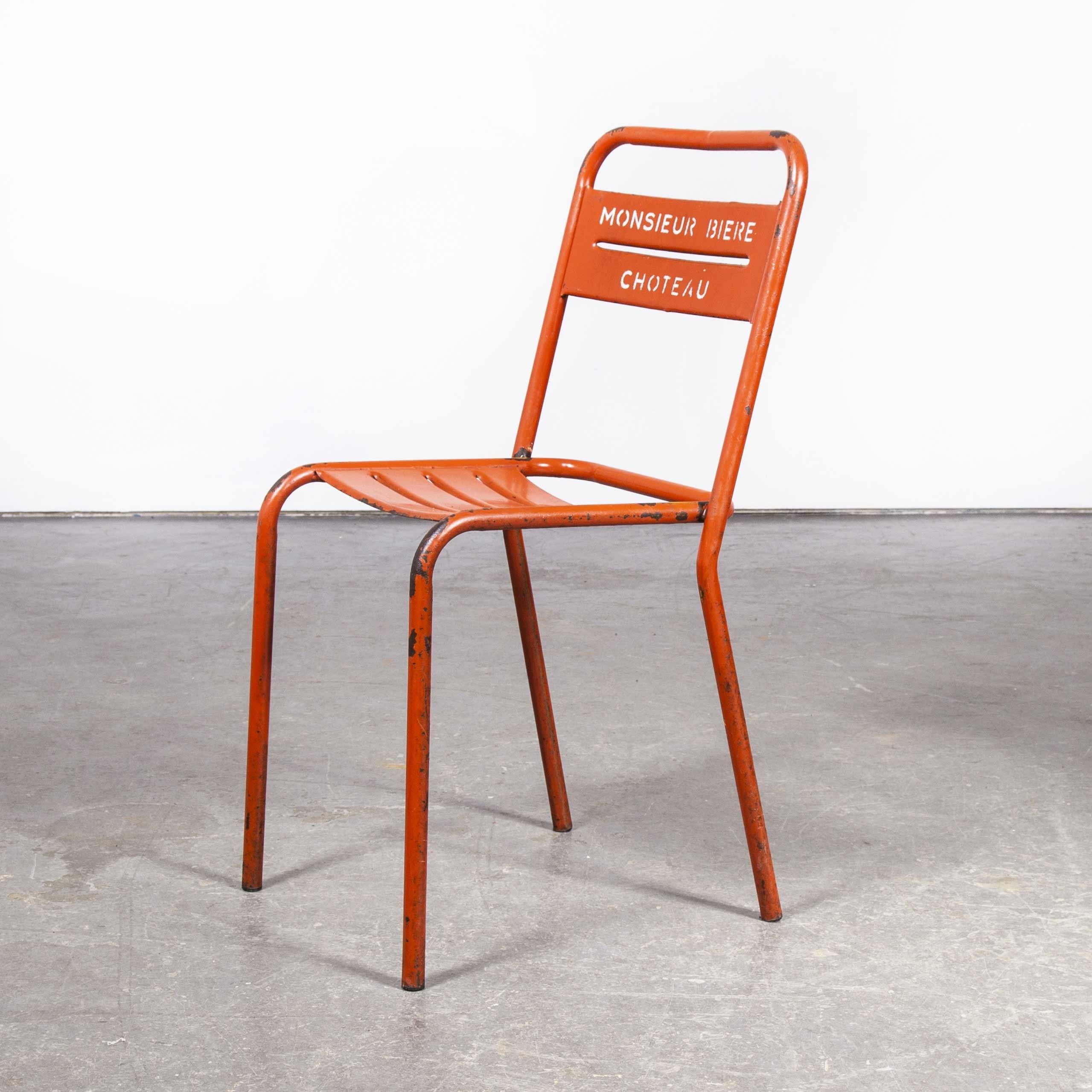 1950's French Red Metal Stacking Outdoor Chairs, Set of Seven 4