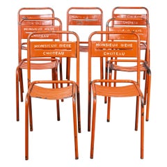 Retro 1950's French Red Metal Stacking Outdoor Chairs, Set of Seven