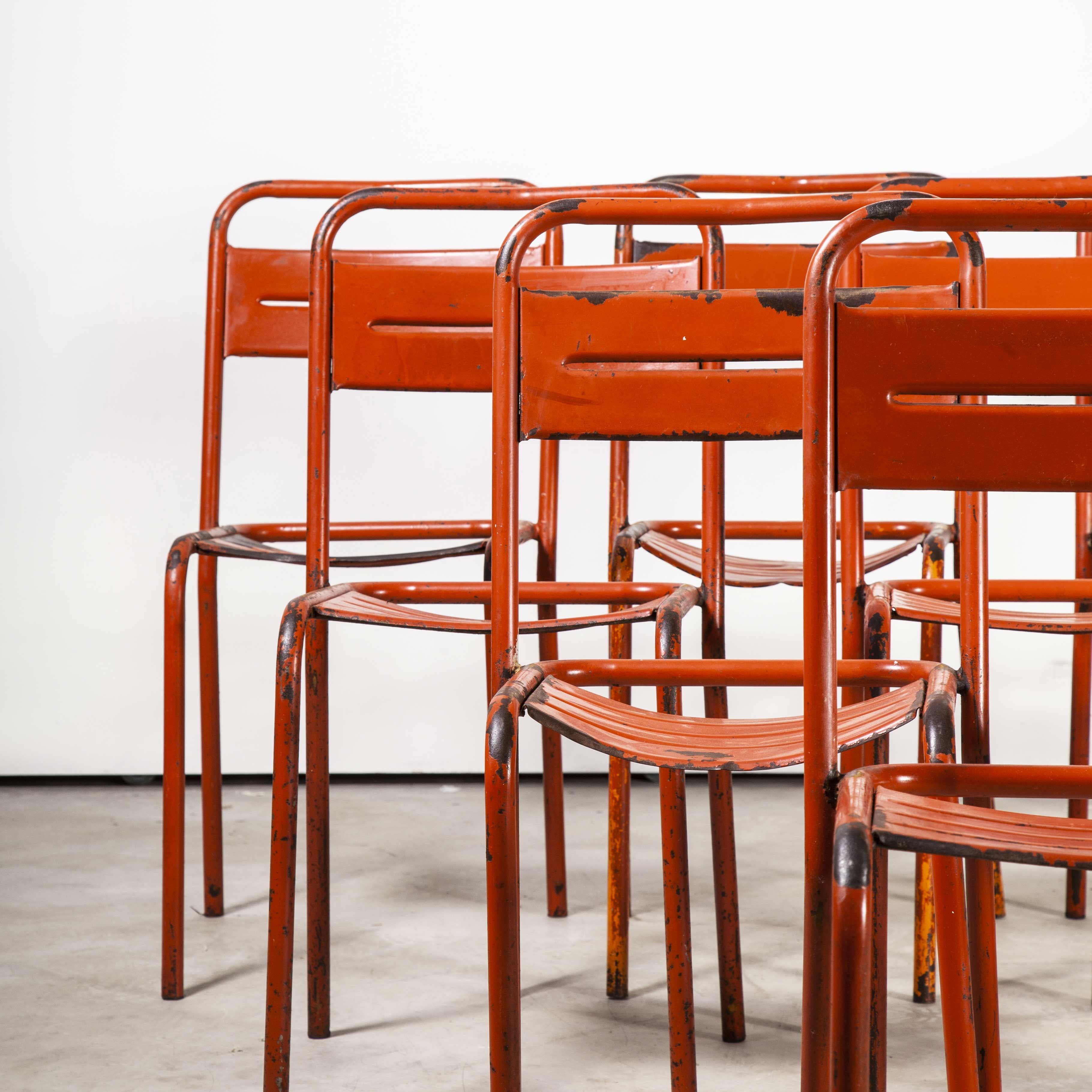 Mid-20th Century 1950's French Red Metal Stacking Outdoor Chairs, Set of Ten