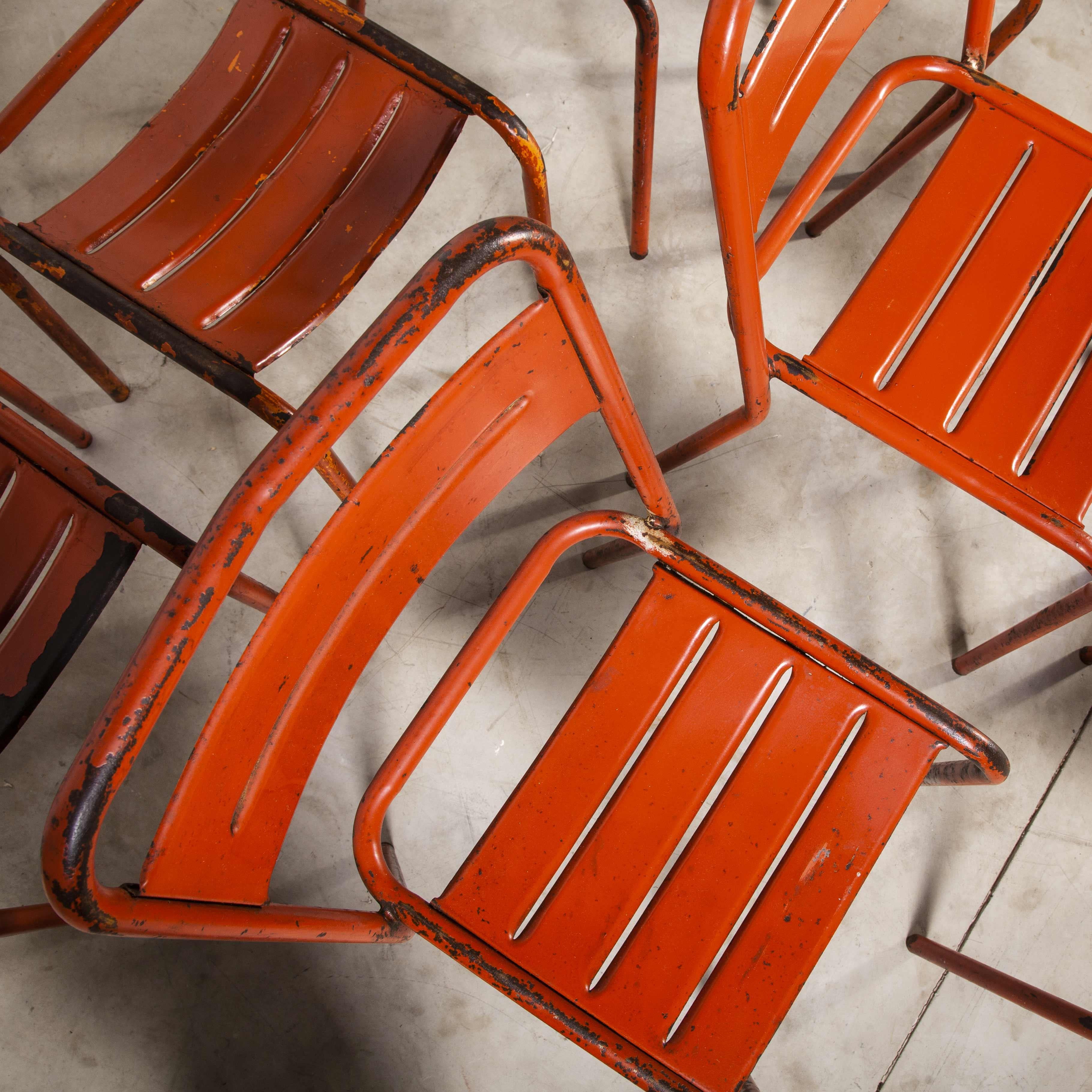 1950's French Red Metal Stacking Outdoor Chairs, Set of Ten 4