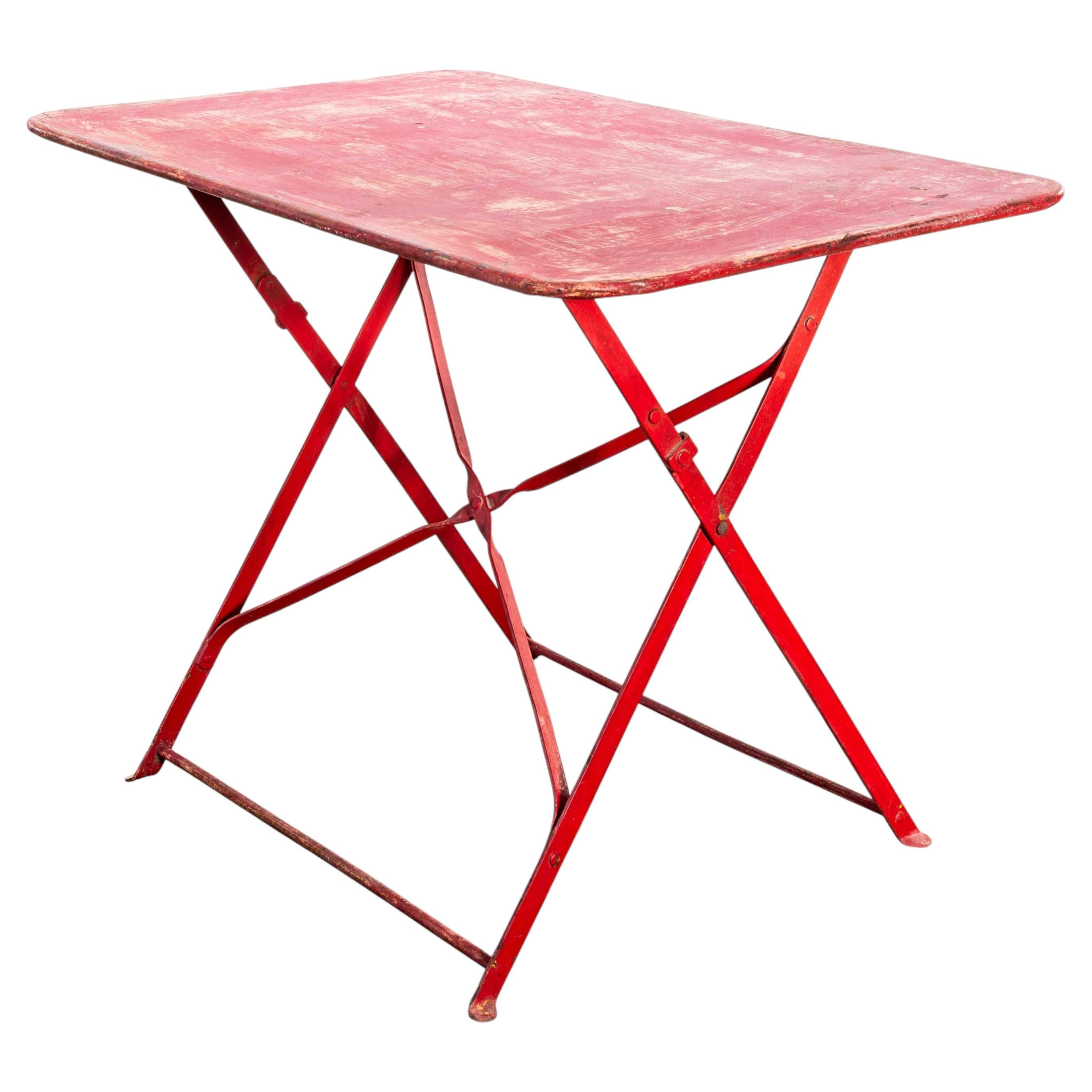 1950's French Red Rectangular Metal Folding Dining Table For Sale