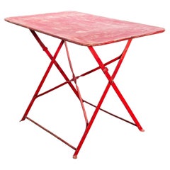 1950's French Red Rectangular Metal Folding Dining Table