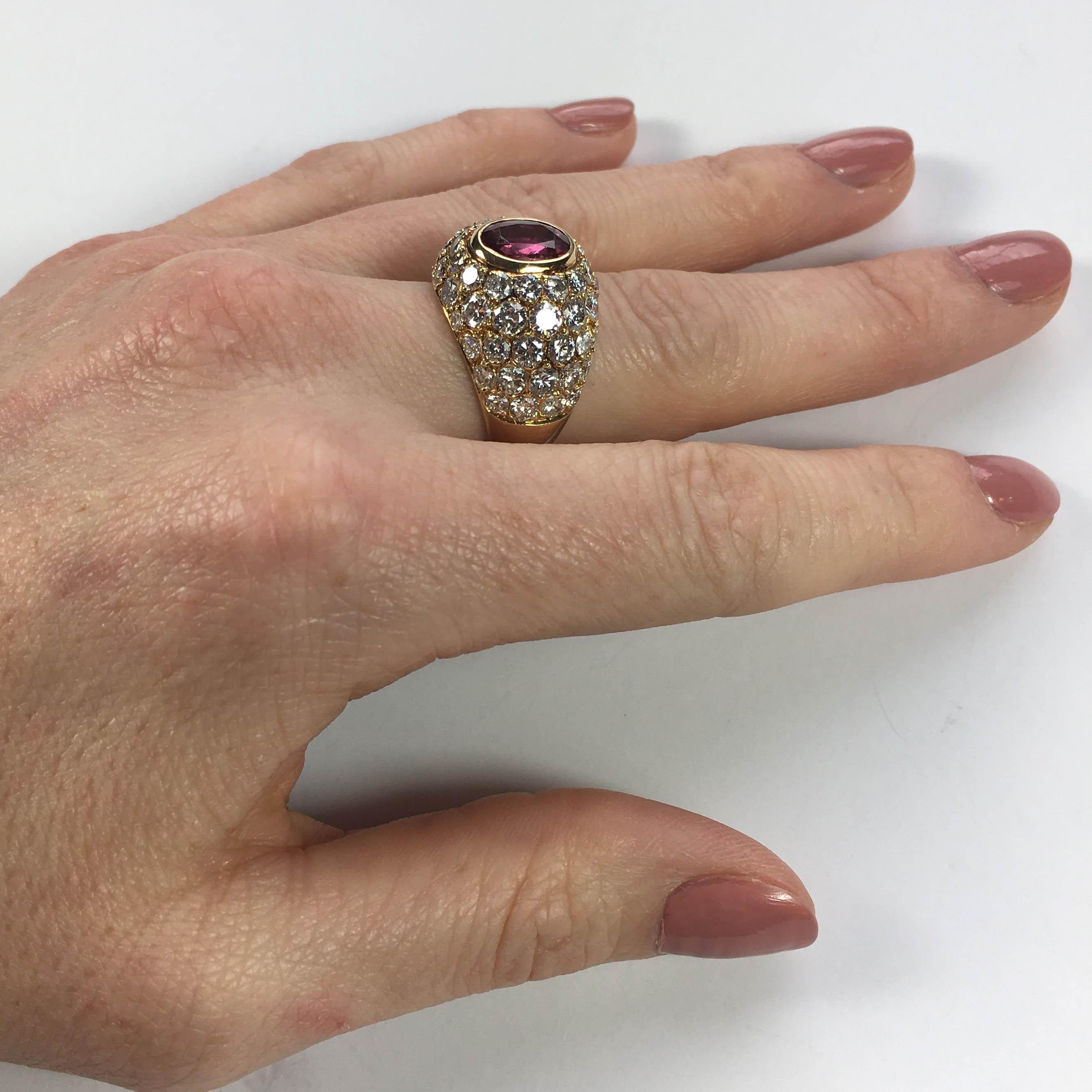 1950s French Red Ruby White Diamond Gold Bombe Ring 6