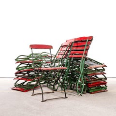 1950's French Red Slatted Outdoor Folding Chairs