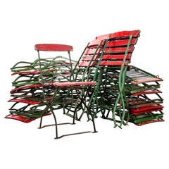 1950's French Red Slatted Outdoor Folding Chairs-set of 4