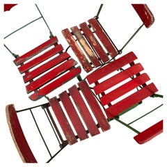 1950's French Red Slatted Outdoor Folding Chairs-set of 6