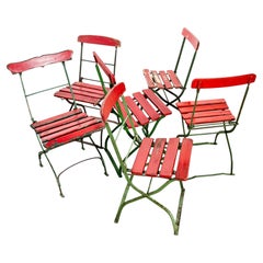 1950's French Red Slatted Outdoor Folding Chairs-set of 6