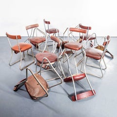 Chaises de salle à manger capitonnées rouges françaises des années 1950 par Roneo - Ensemble de quatorze