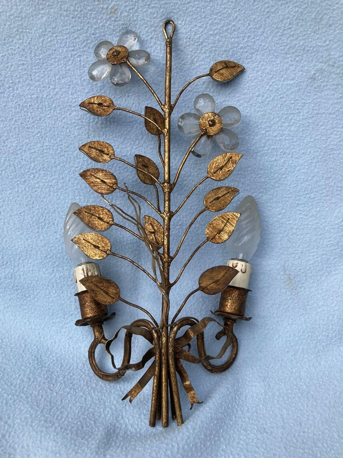 A Beautiful French Hollywood Regency Crystal Petal and Flower Wall Sconce. Singular statement piece!