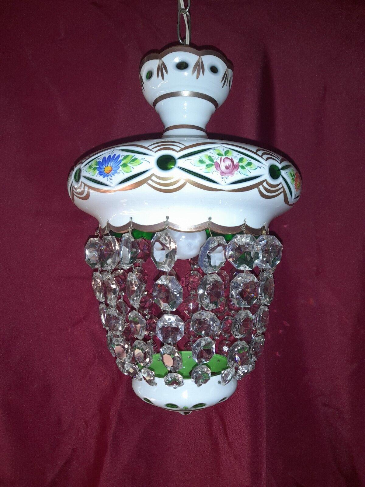 1950's French Regency Opaline Glass Cut to Emerald - Glass Strand - Lantern For Sale 1