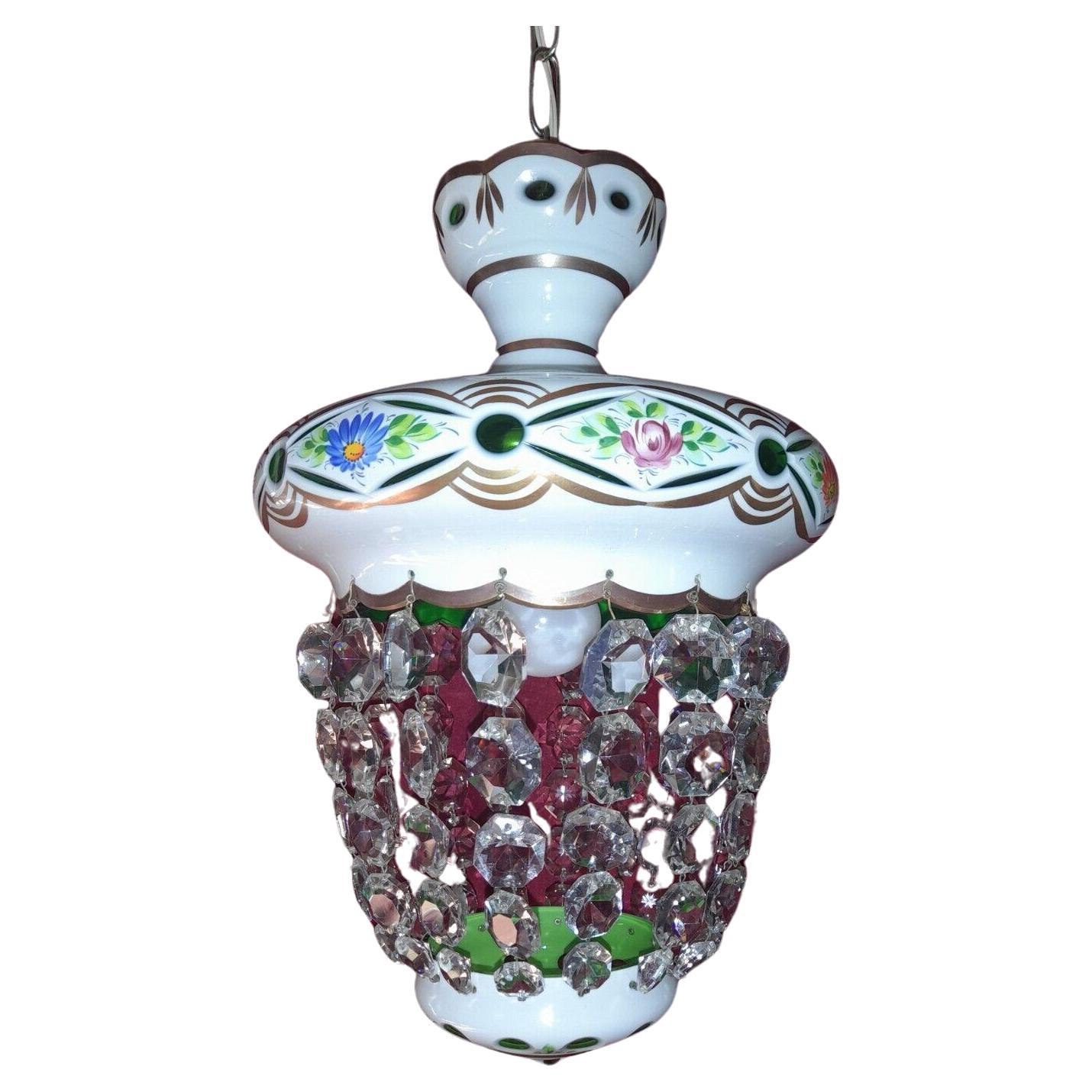 1950's French Regency Opaline Glass Cut to Emerald - Glass Strand - Lantern For Sale
