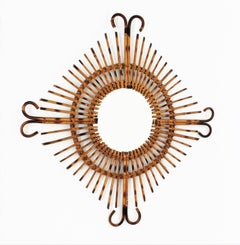 1950s French Riviera Sunburst Starburst Mirror in Rattan