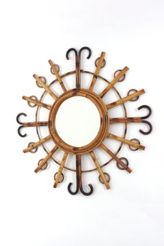 1950s French Riviera Rattan Sunburst Starburst Mirror