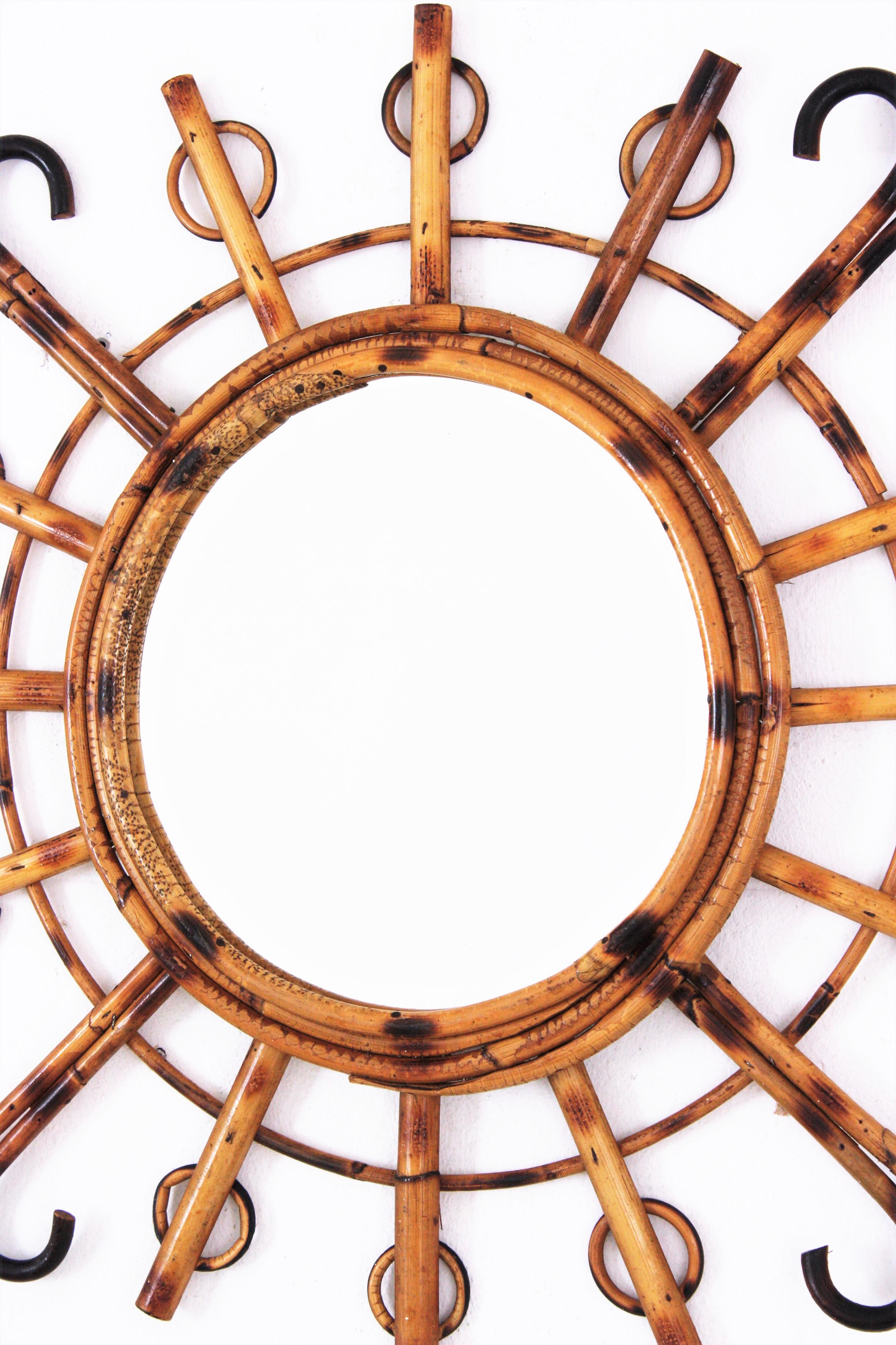 1950s French Riviera Rattan Sunburst Starburst Mirror  For Sale 1