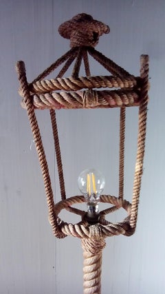 1950s French Rope Street Floor Lamp by Adrien Audoux and Frida Minet