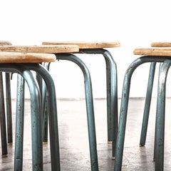 1950s French Round School Stools, Set of Eight