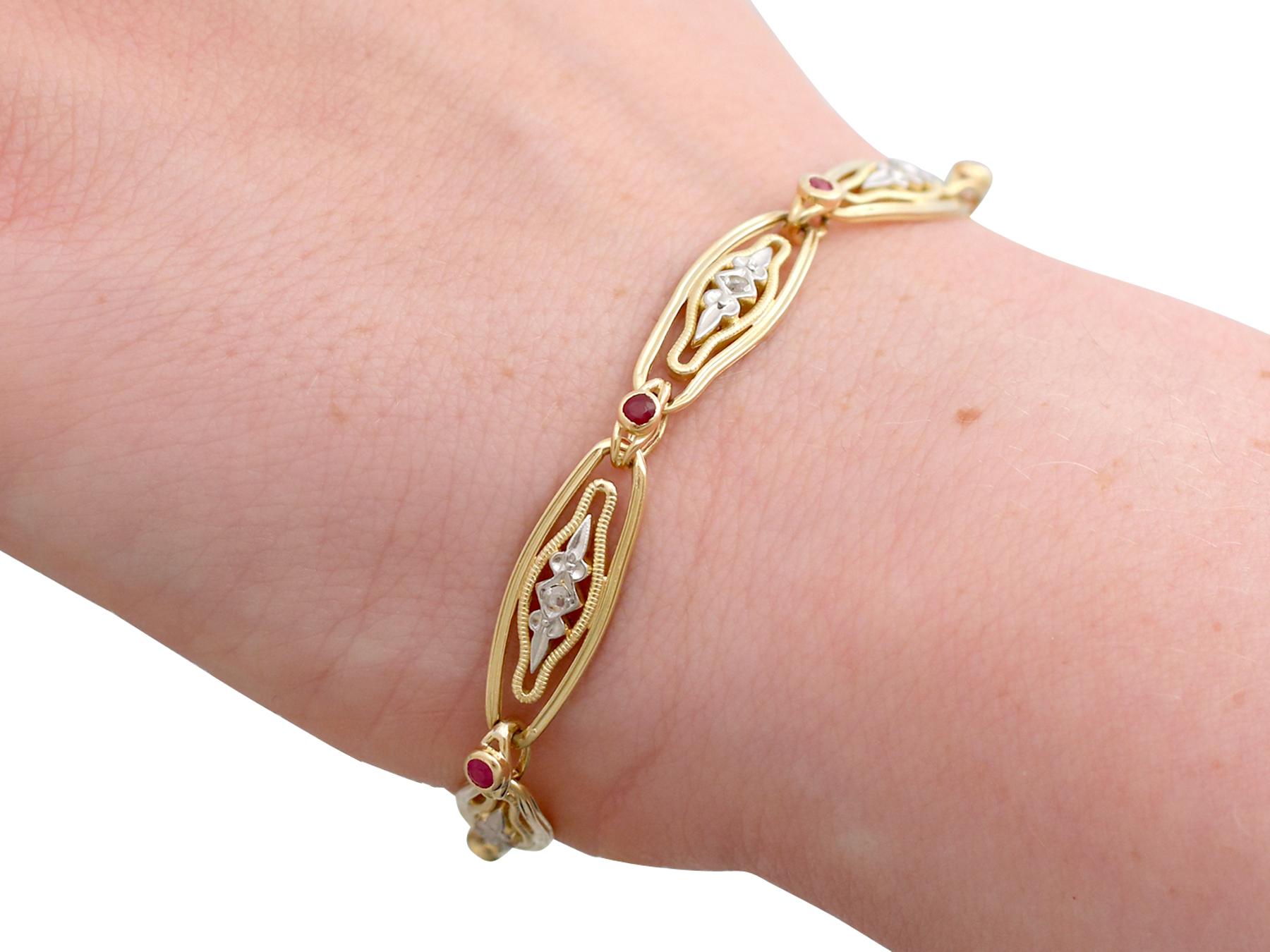 1950s Vintage French Ruby and Diamond Gold Bracelet For Sale 3