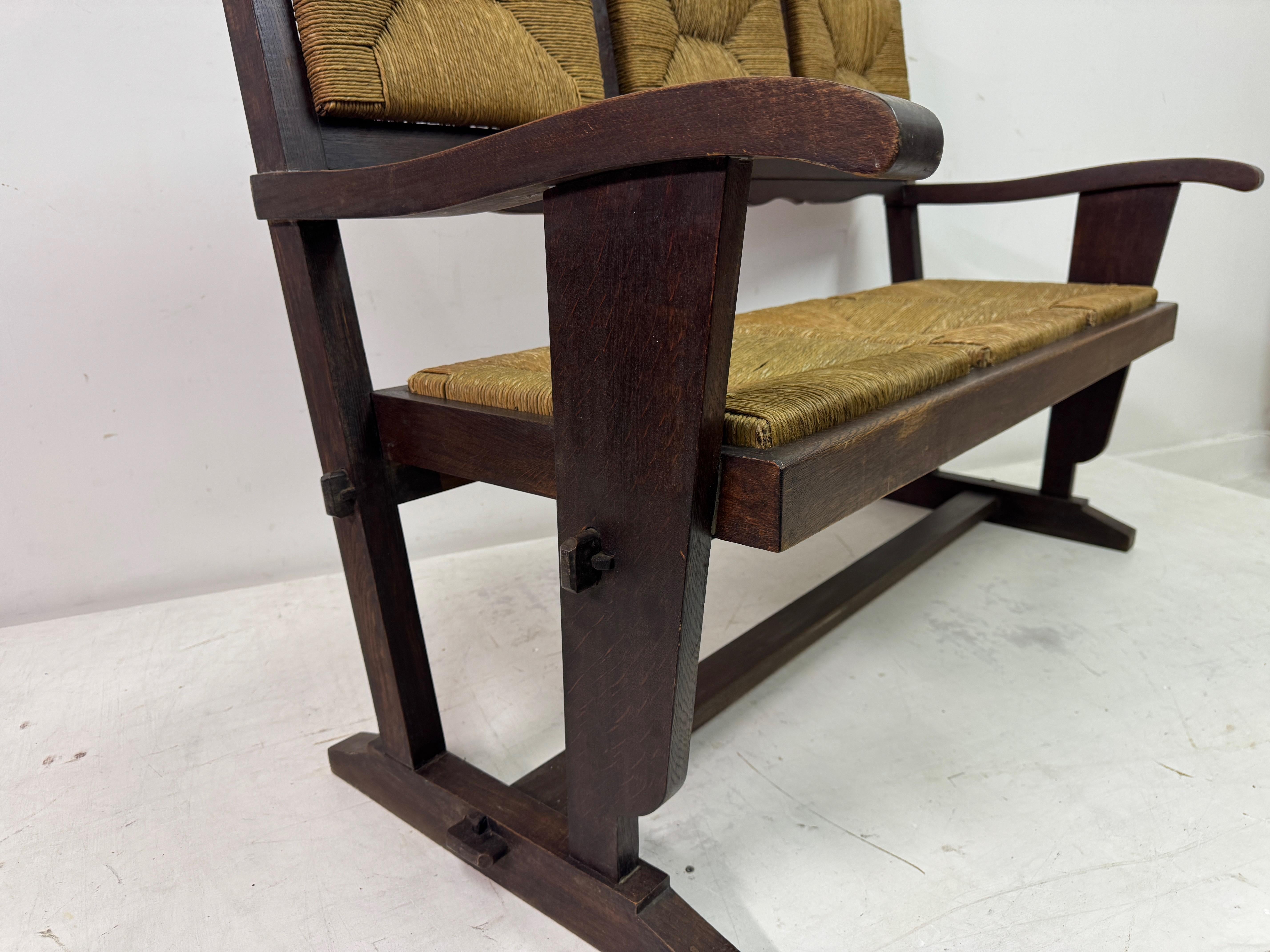 Banc en jonc français des années 1950 dans le style de Charles Dudouyt en vente 4