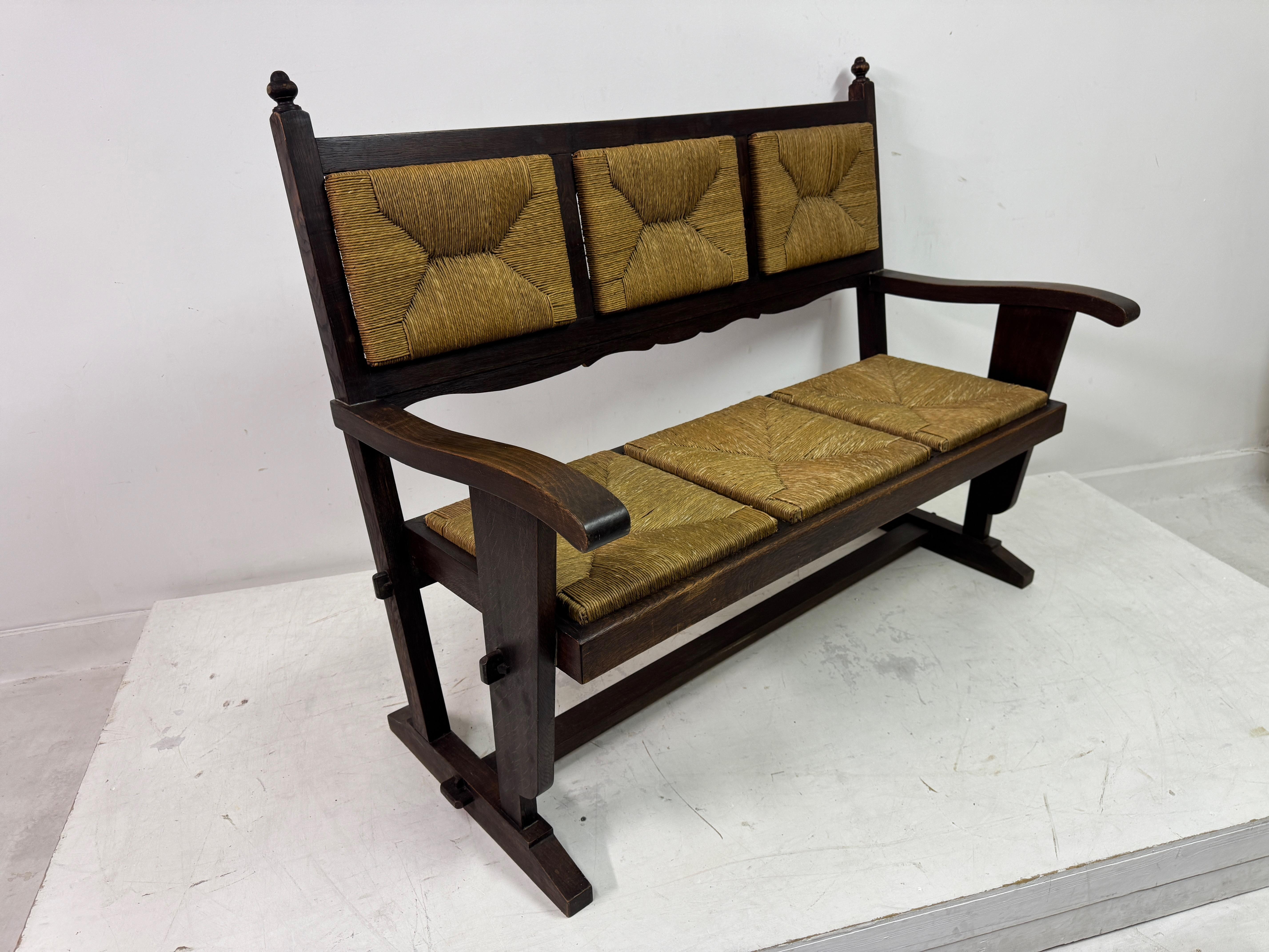 Banc en jonc français des années 1950 dans le style de Charles Dudouyt en vente 5