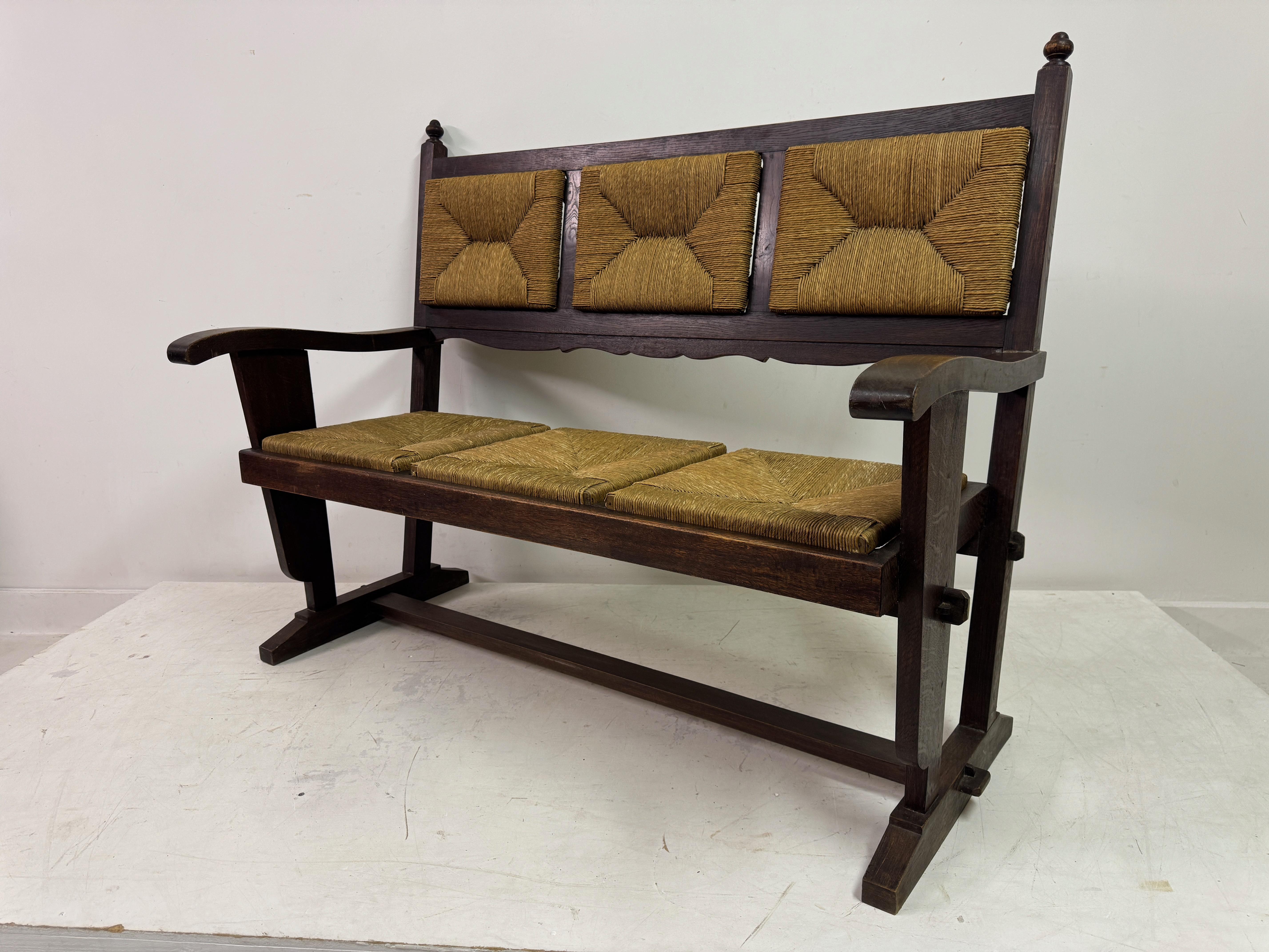 Banc en jonc français des années 1950 dans le style de Charles Dudouyt en vente 8