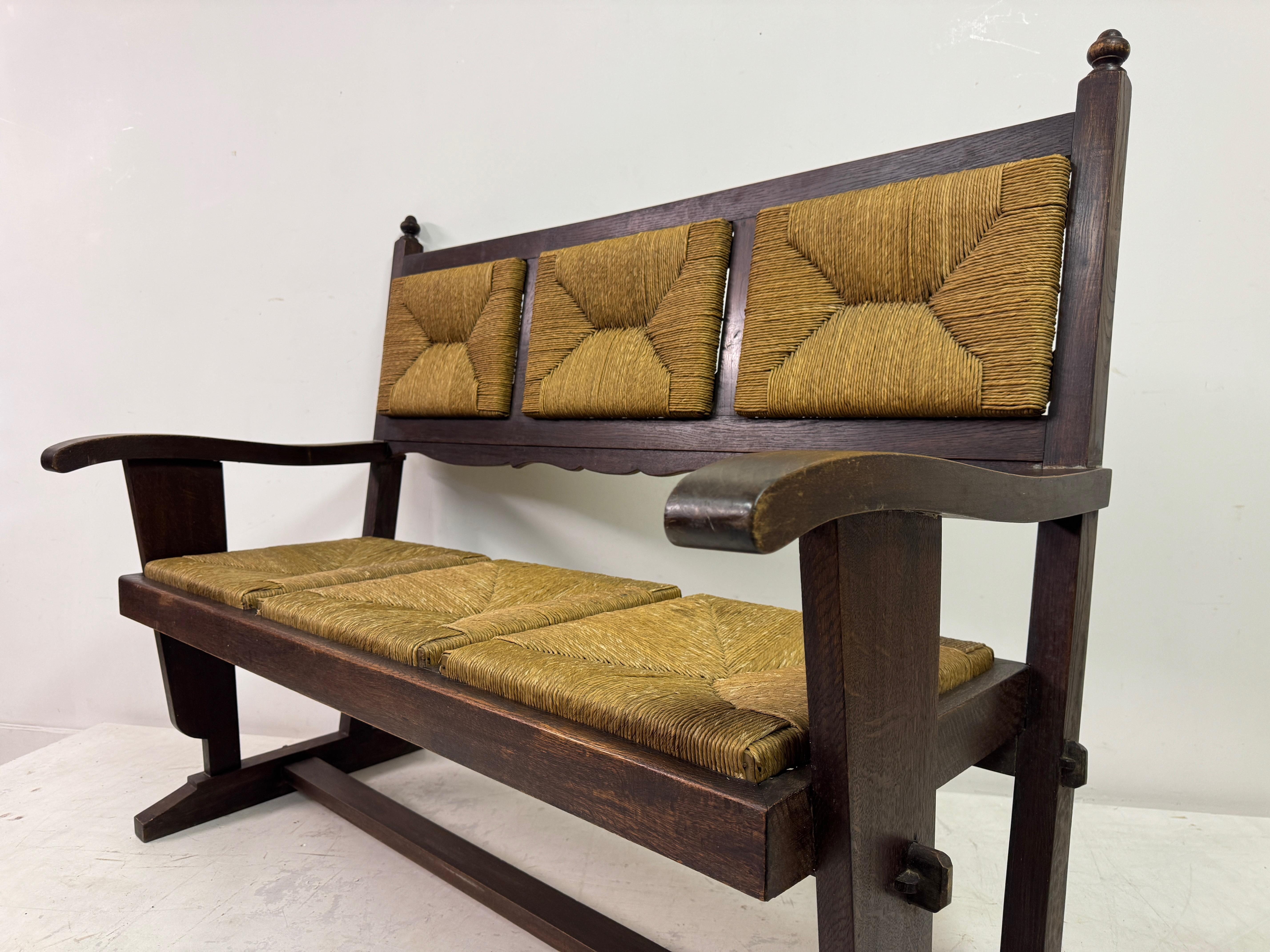 Banc en jonc français des années 1950 dans le style de Charles Dudouyt en vente 9