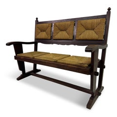 1950s French Rush Seat Bench in the Style of Charles Dudouyt