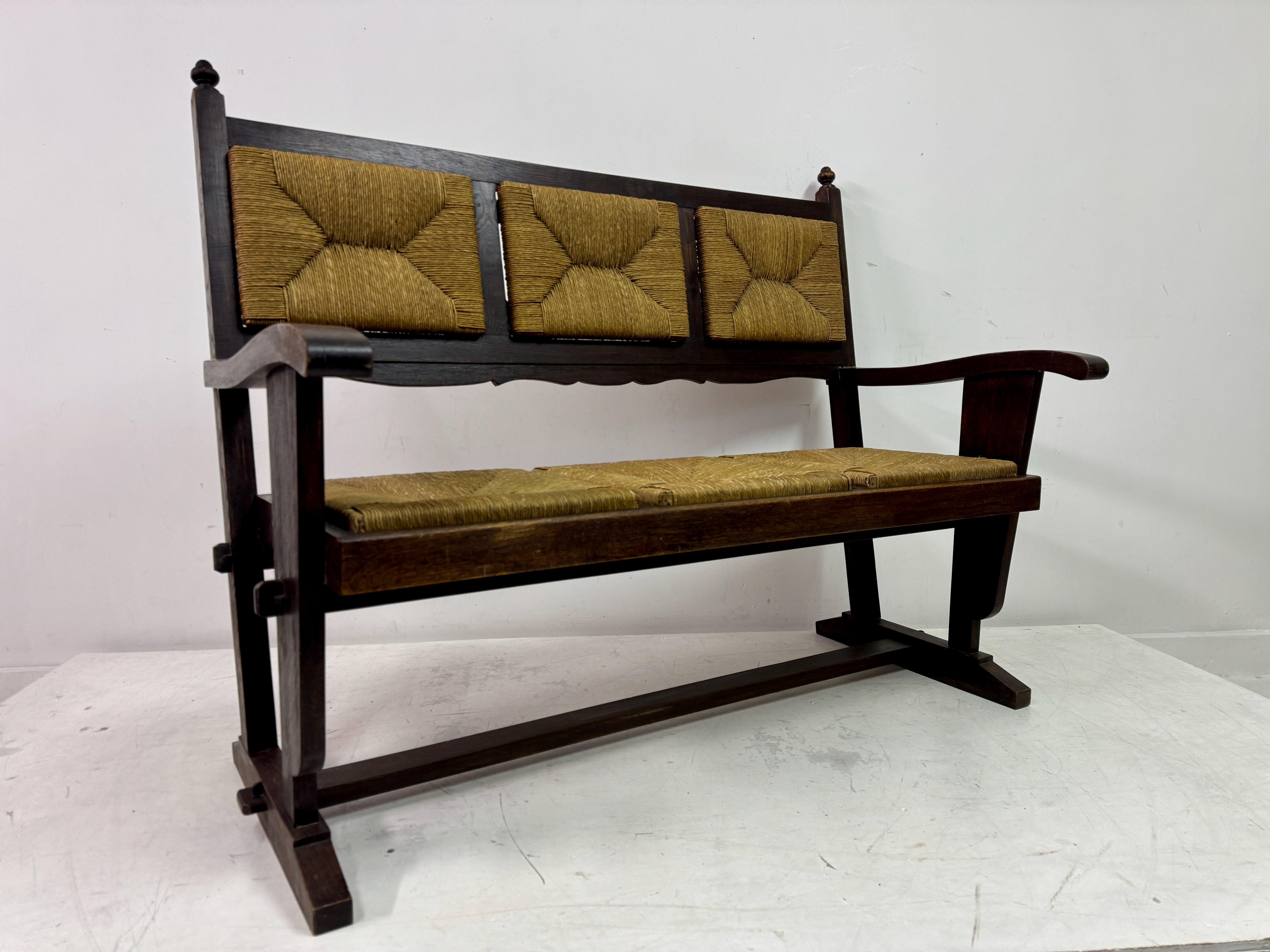 Banc en jonc français des années 1950 dans le style de Charles Dudouyt en vente 1