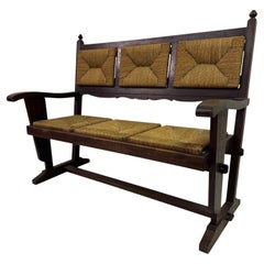 1950s French Rush Seat Bench in the Style of Charles Dudouyt
