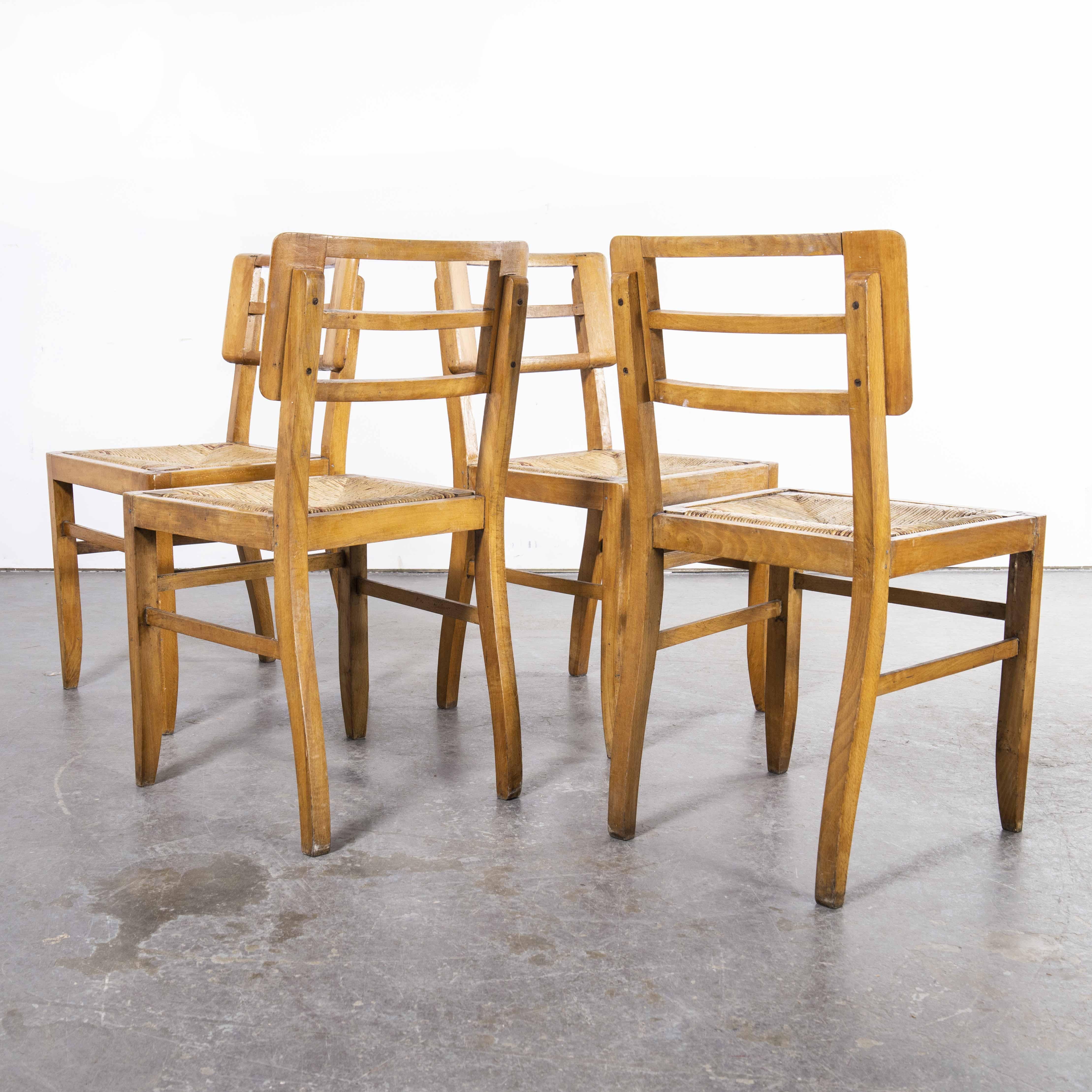 1950's French Rush Seated Dining Chairs Pierre Crueges, Set of Four For Sale 3