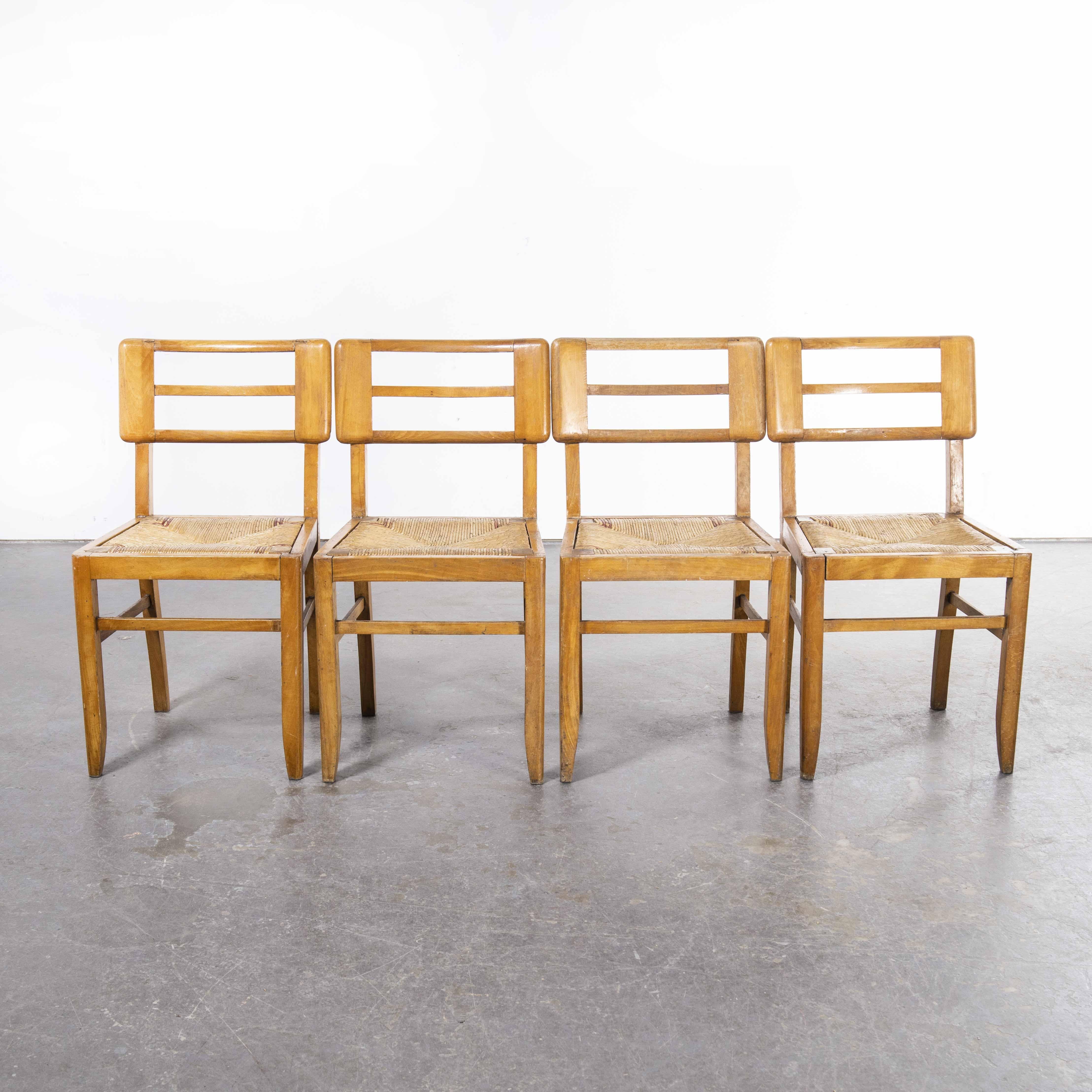 1950's French Rush Seated Dining Chairs Pierre Crueges, Set of Four For Sale 4