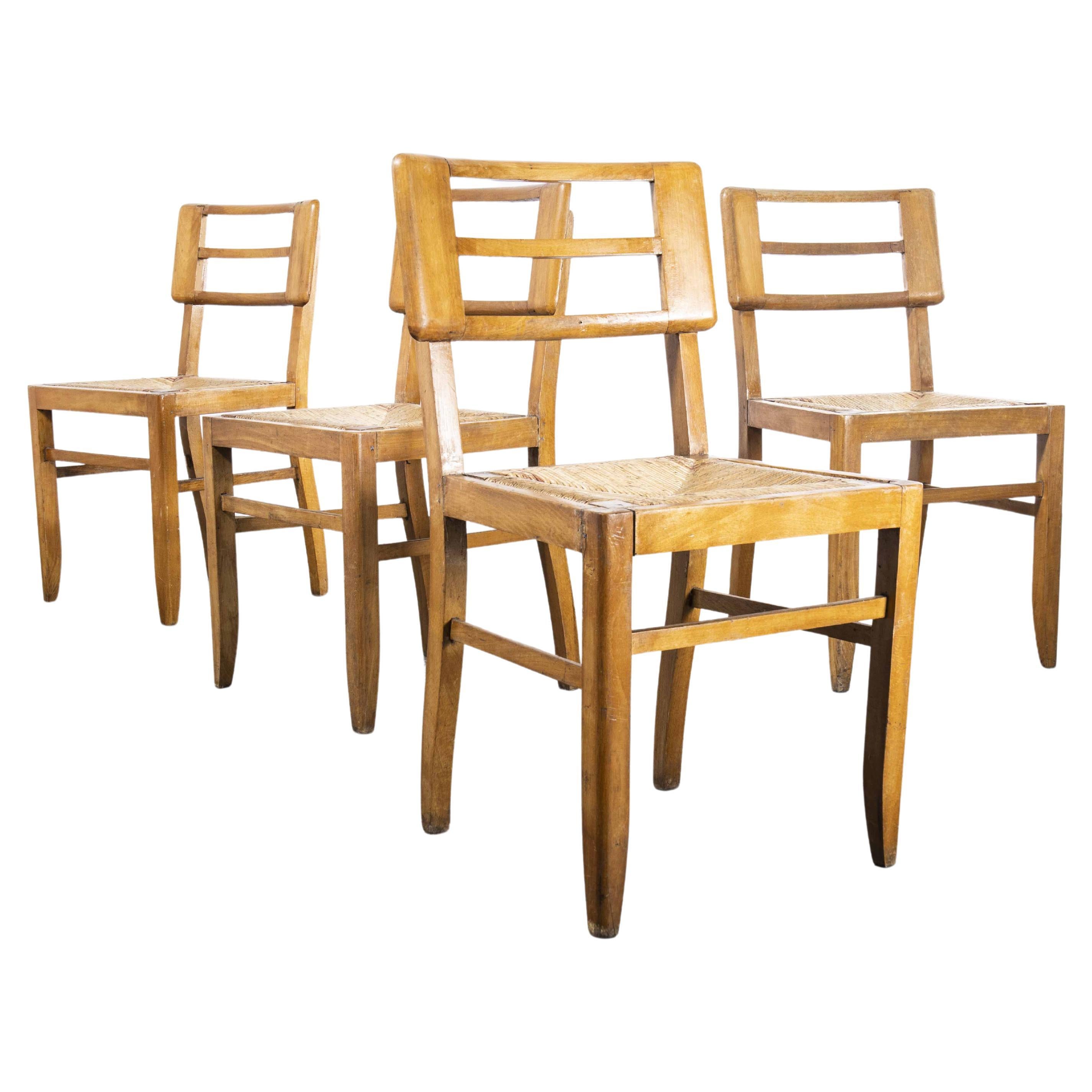 1950's French Rush Seated Dining Chairs Pierre Crueges, Set of Four