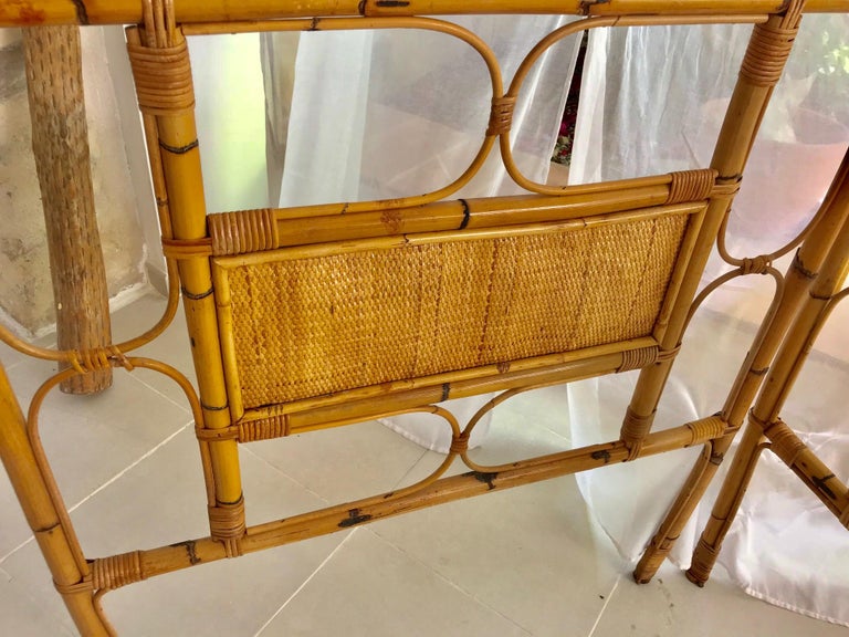 Lovely handcrafted rattan shape details.
This piece has all the taste of the Saint Tropez Riviera Mediterranean coast style and it is in excellent vintage condition.
South France, Riviera, 1950s.
Beautiful to place in interior decoration with