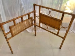 1950s French Saint Tropez Riviera Bed Rattan and Bamboo