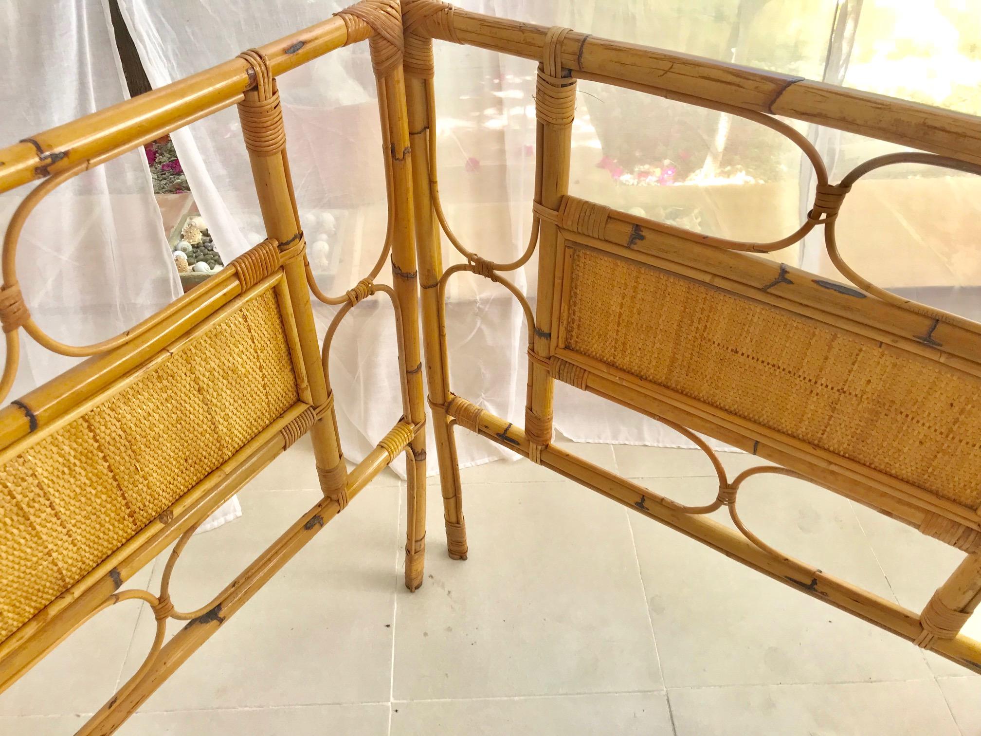 Mid-Century Modern 1950s French Saint Tropez Riviera bed Rattan and bamboo For Sale