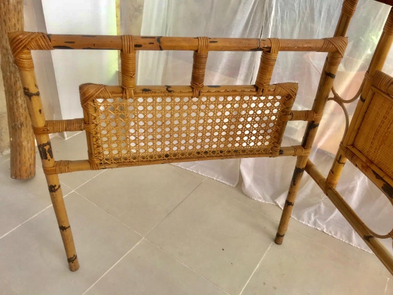 Mid-Century Modern 1950s French Saint Tropez Riviera Bed Rattan and Bamboo For Sale