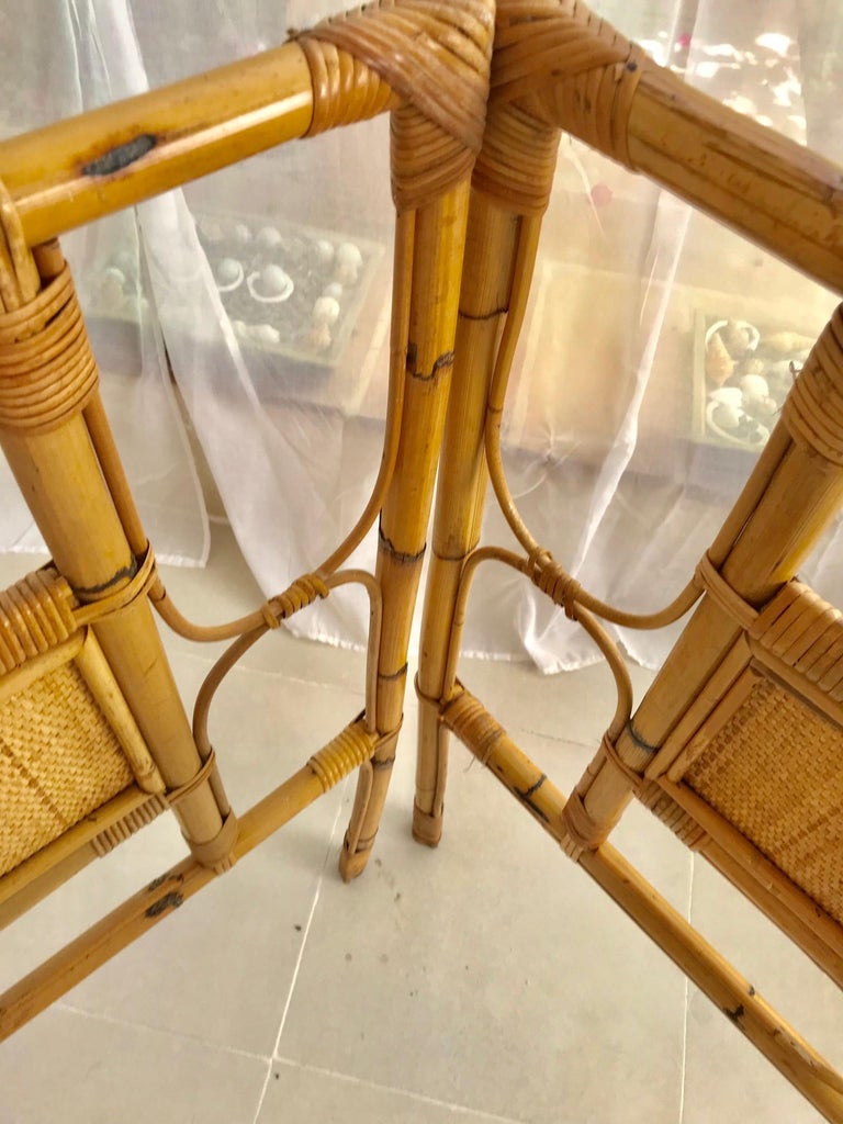 Hand-Crafted 1950s French Saint Tropez Riviera bed Rattan and bamboo For Sale