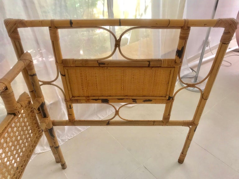 Hand-Crafted 1950s French Saint Tropez Riviera Bed Rattan and Bamboo For Sale