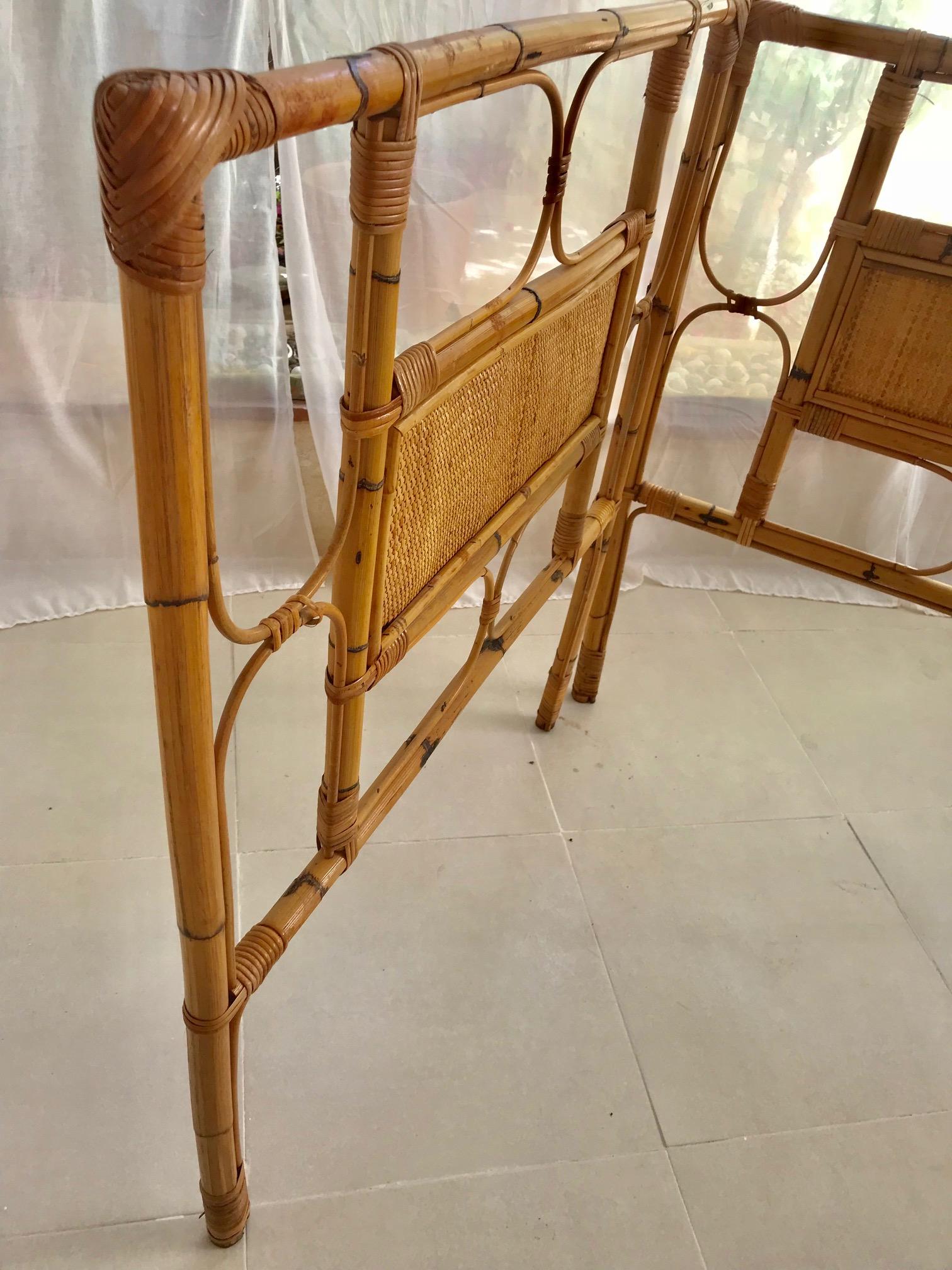 1950s French Saint Tropez Riviera bed Rattan and bamboo In Good Condition For Sale In Denia, ES