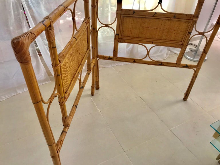 Mid-20th Century 1950s French Saint Tropez Riviera bed Rattan and bamboo For Sale