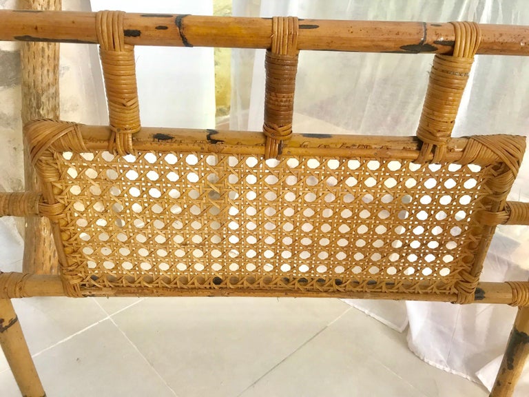 Mid-20th Century 1950s French Saint Tropez Riviera Bed Rattan and Bamboo For Sale