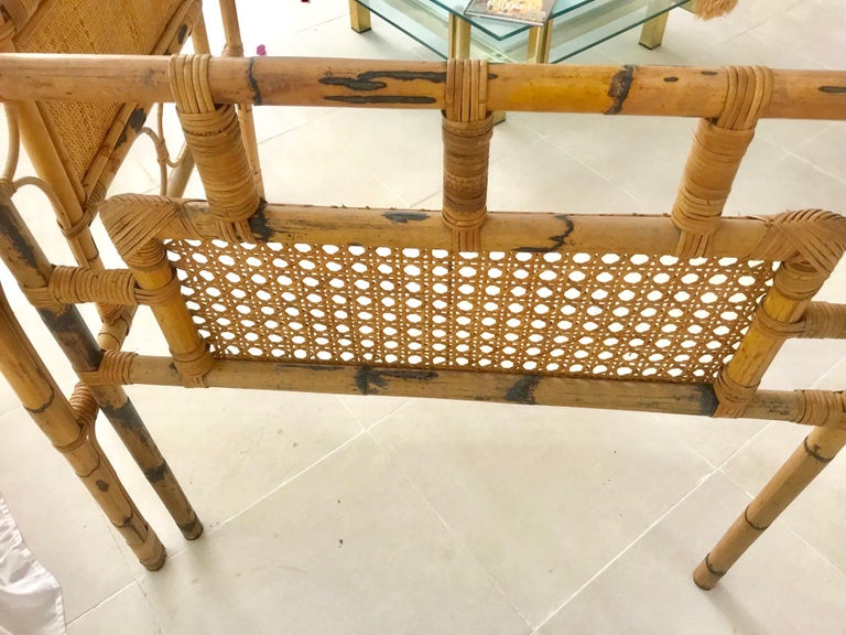 1950s French Saint Tropez Riviera Bed Rattan and Bamboo For Sale 1