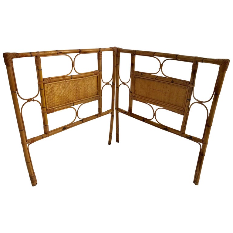 1950s French Saint Tropez Riviera bed Rattan and bamboo For Sale