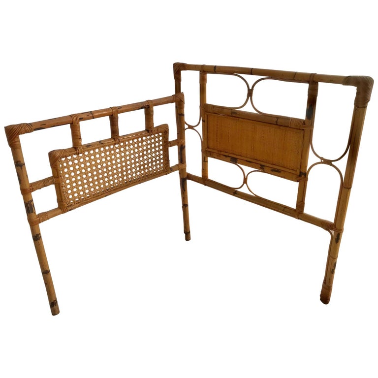 1950s French Saint Tropez Riviera Bed Rattan and Bamboo For Sale