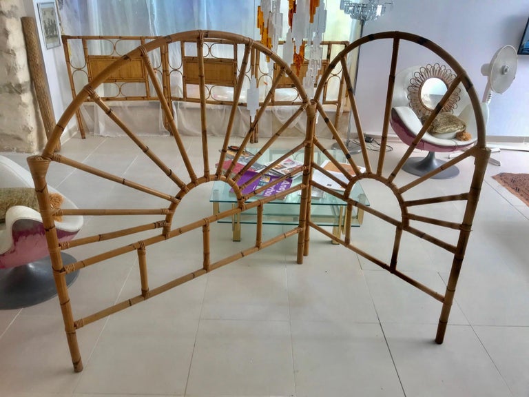 Lovely handcrafted rattan shape details.
This piece has all the taste of the Saint Tropez Riviera Mediterranean coast style and it is in excellent vintage condition.
South France Riviera, 1950s.
Beautiful to place in interior decoration with