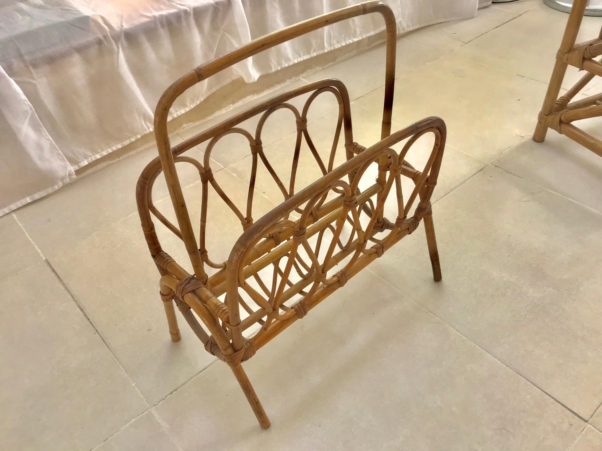 Lovely handcrafted rattan shape details.
This piece has all the taste of the Saint Tropez Riviera Mediterranean coast style and it is in excellent vintage condition.
South France, Riviera, 1950s.
Beautiful to place in interior decoration with