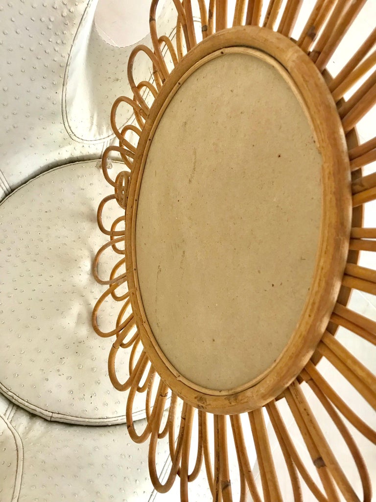 1950s French Saint Tropez Riviera Rattan Sunburst Mirror In Excellent Condition For Sale In Denia, ES