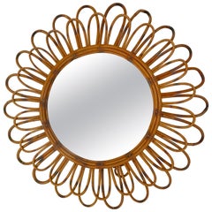 1950s French Saint Tropez Riviera Rattan Sunburst Mirror