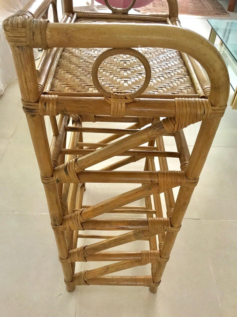 1950s French Saint Tropez Riviera Shelf Rattan and Bamboo For Sale 1