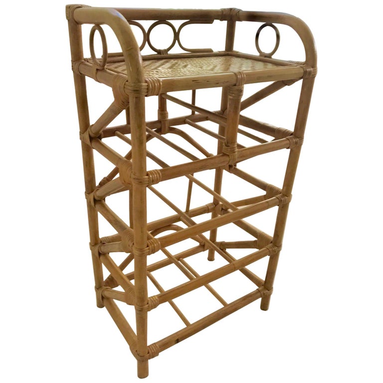 1950s French Saint Tropez Riviera Shelf Rattan and Bamboo For Sale